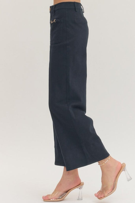Navy Pants with Gold Pocket Details