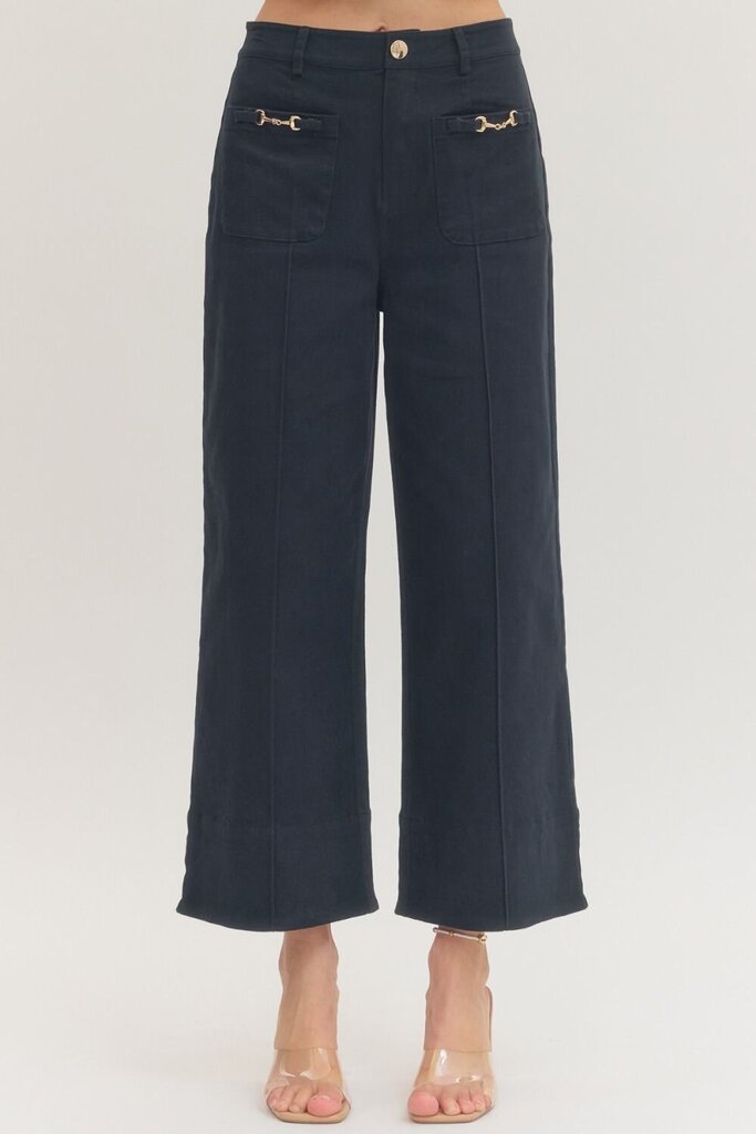 Navy Pants with Gold Pocket Details