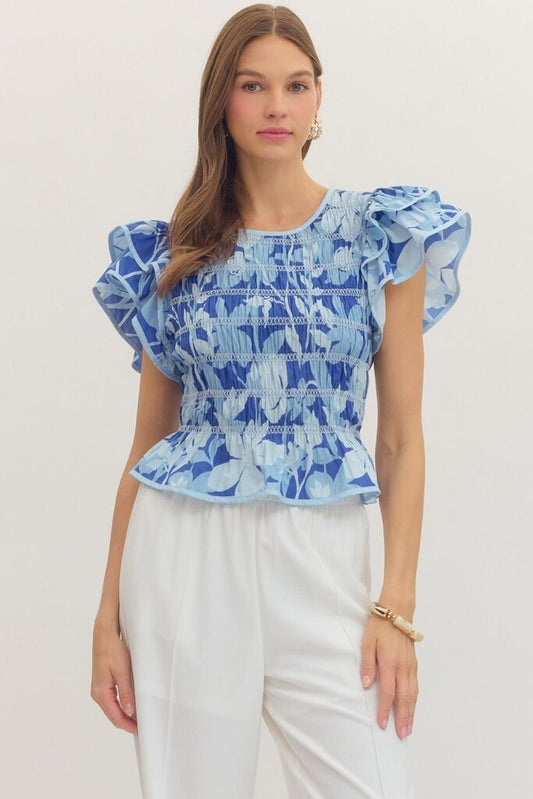 Ocean Blue Back Tie Blouse