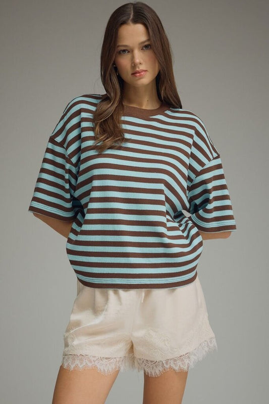 Blue & Brown Striped Sweater Top