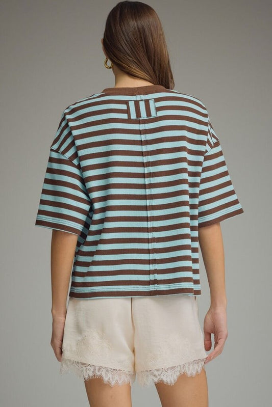 Blue & Brown Striped Sweater Top