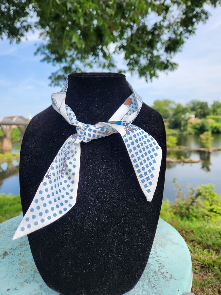 Skinny Multi Print Scarf- Blue/Brown/White