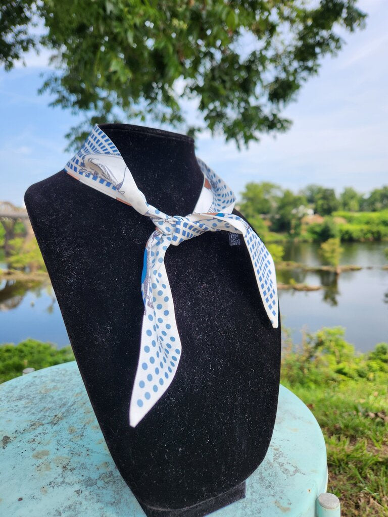 Skinny Multi Print Scarf- Blue/Brown/White