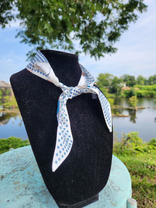 Skinny Multi Print Scarf- Blue/Brown/White