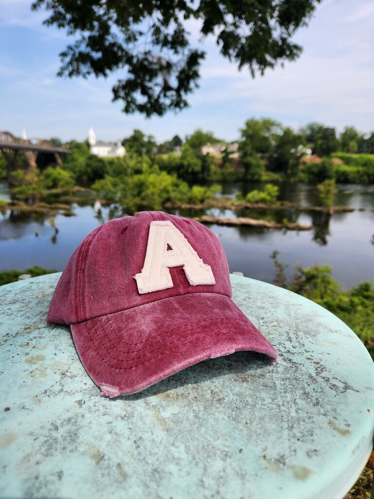 Vintage Dyed Baseball Cap- Burgundy/White