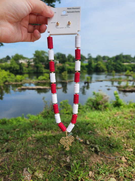 Gameday Flatbed Necklace- Burgundy/White