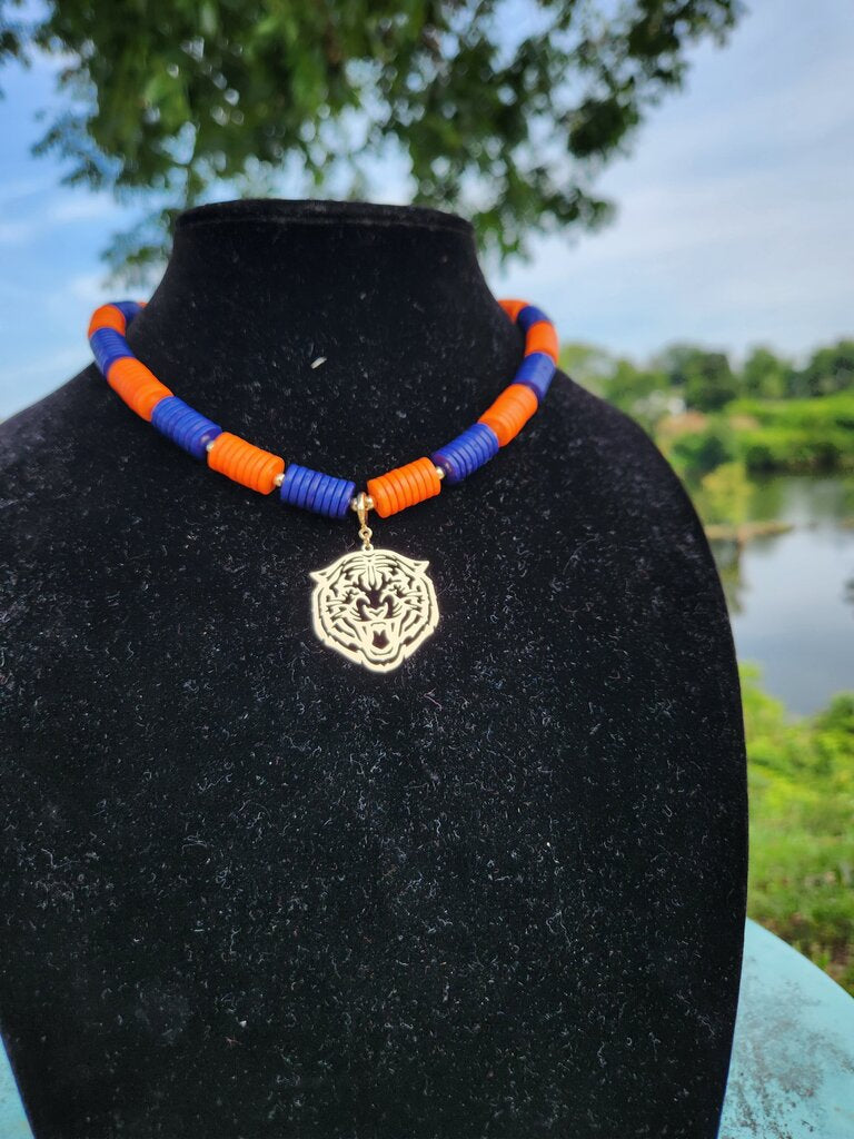 Gameday Flatbed Necklace- Navy/Orange