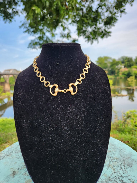 Linked Horsebit Necklace Set (Water Resistant)- Vintage Gold