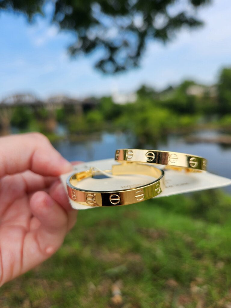 Engraved Nail Head Hoops- Gold