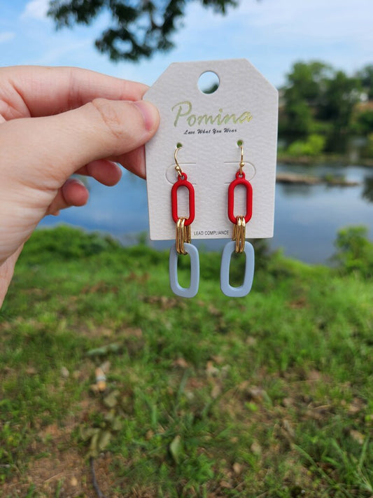 Gameday Red/Gray Linked Color Coated Oval Earrings