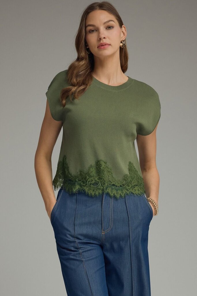 Cap Sleeve Lace Detail Top