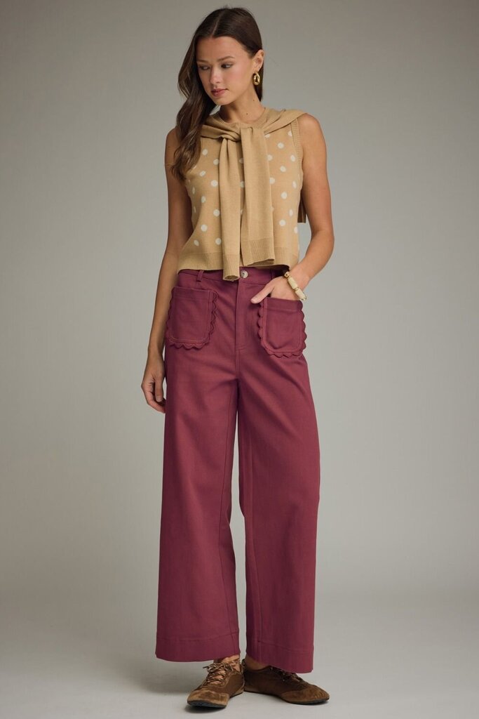 Scalloped Wide Leg Pants