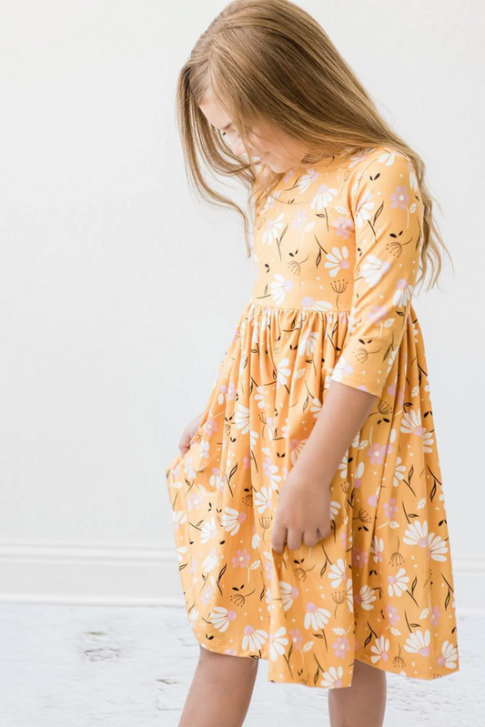 Dandelions in Fall 3/4 Sleeve Twirl Dress