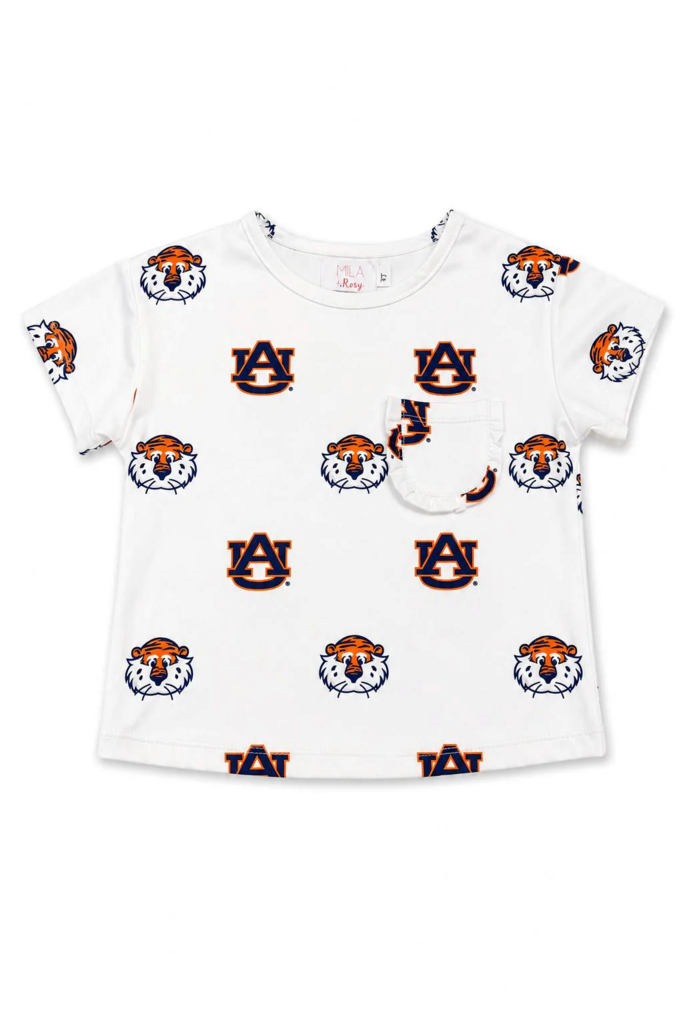 Auburn White Aubie Ruffle Pocket Tee