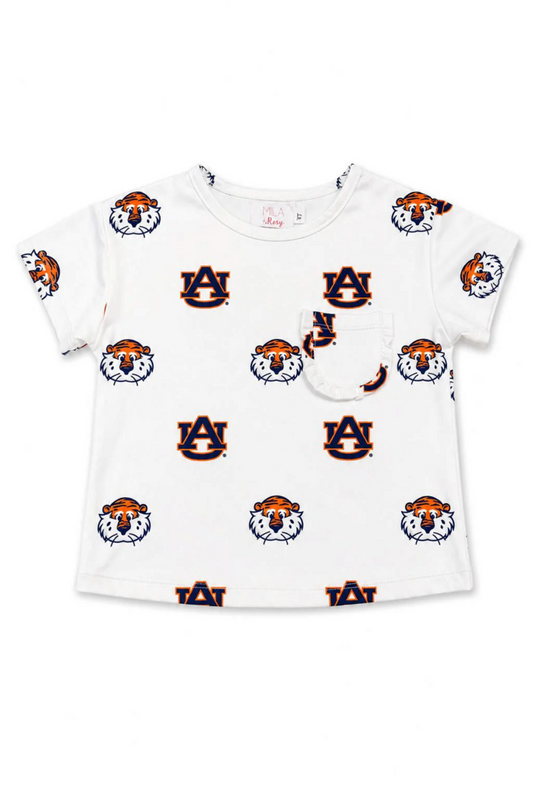 Auburn White Aubie Ruffle Pocket Tee