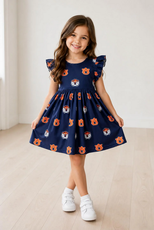 Auburn Blue Aubie Flutter Twirl Dress