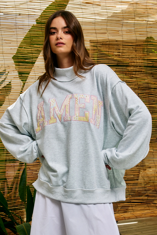 Embroidered "Amen" Mock Neck