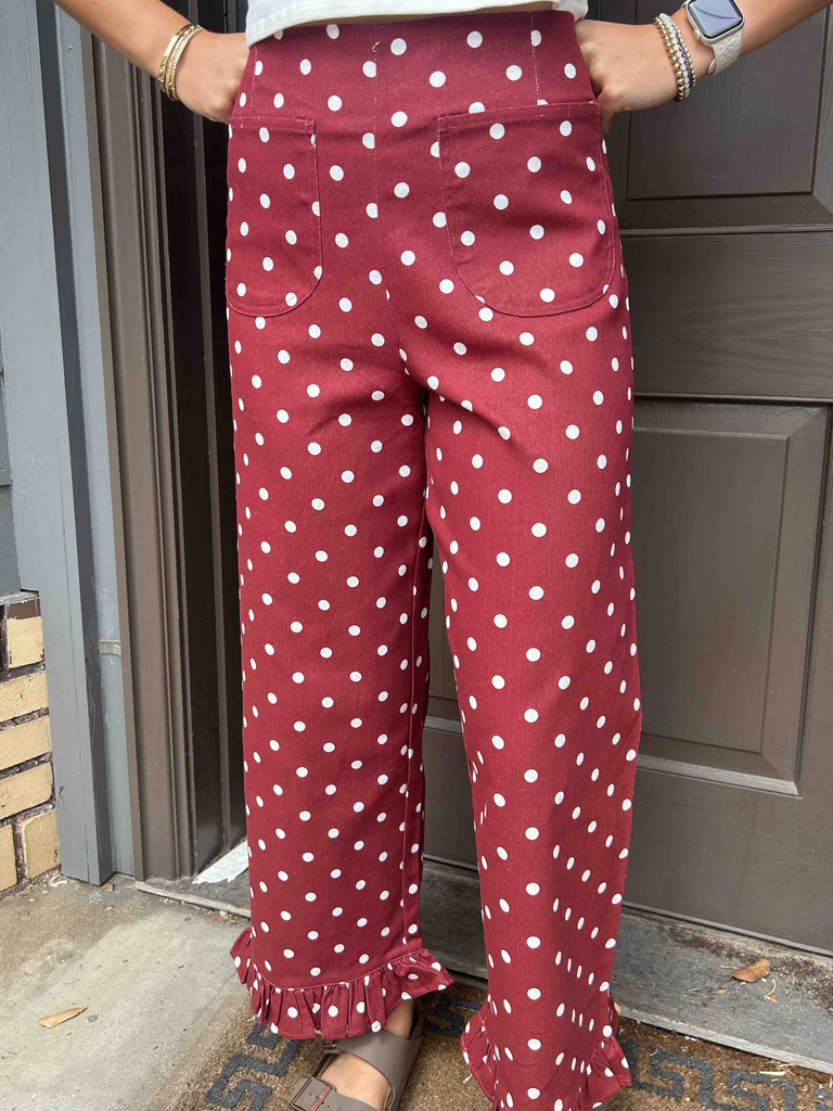 Polka Dot Ruffle Hem Pants