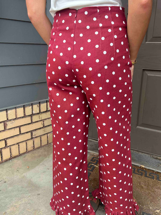 Polka Dot Ruffle Hem Pants