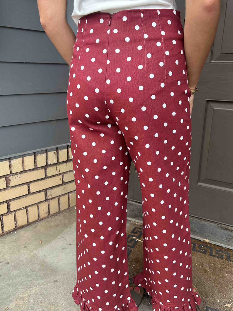 Polka Dot Ruffle Hem Pants