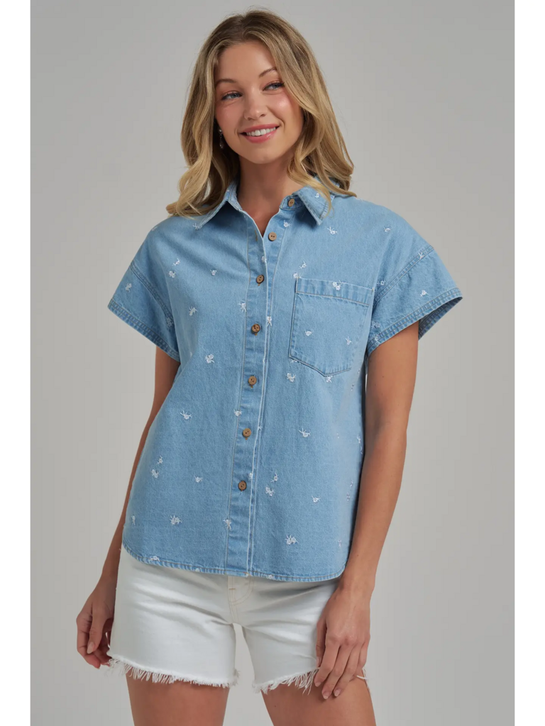 Floral Embroidered Button Down Shirt