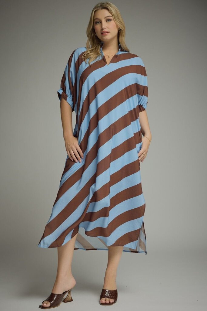 Diagonal Stripe Dolman Sleeve Midi- Curvy