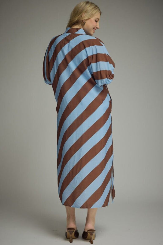 Diagonal Stripe Dolman Sleeve Midi Dress