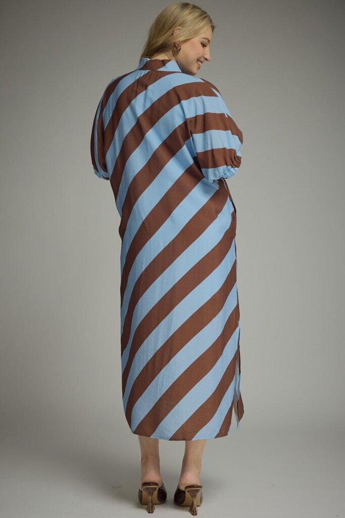 Diagonal Stripe Dolman Sleeve Midi- Curvy