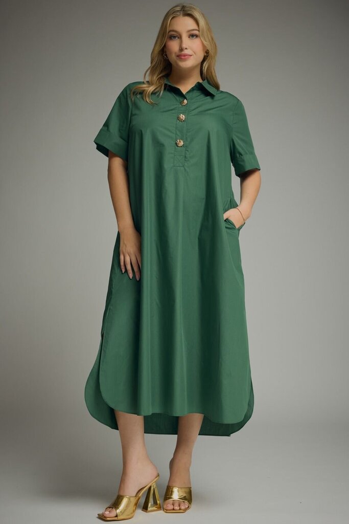 S/S Midi Dress w/Snap Closure- Curvy