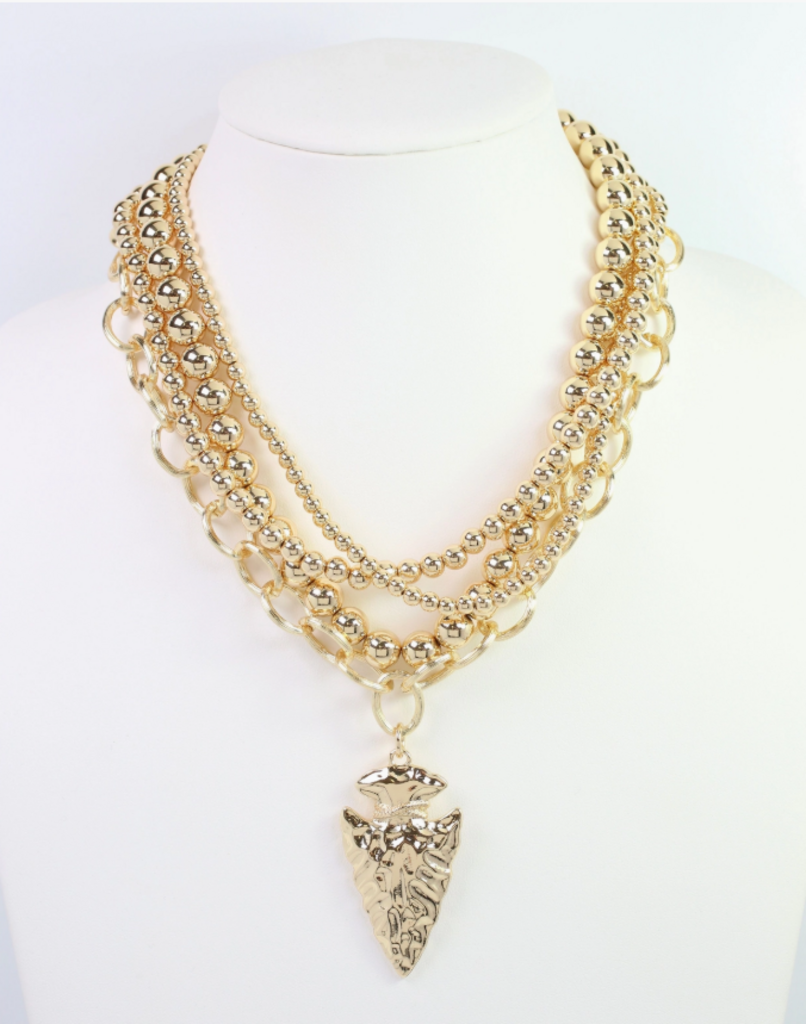 Bree Beaded Layered Necklace - Arrowhead