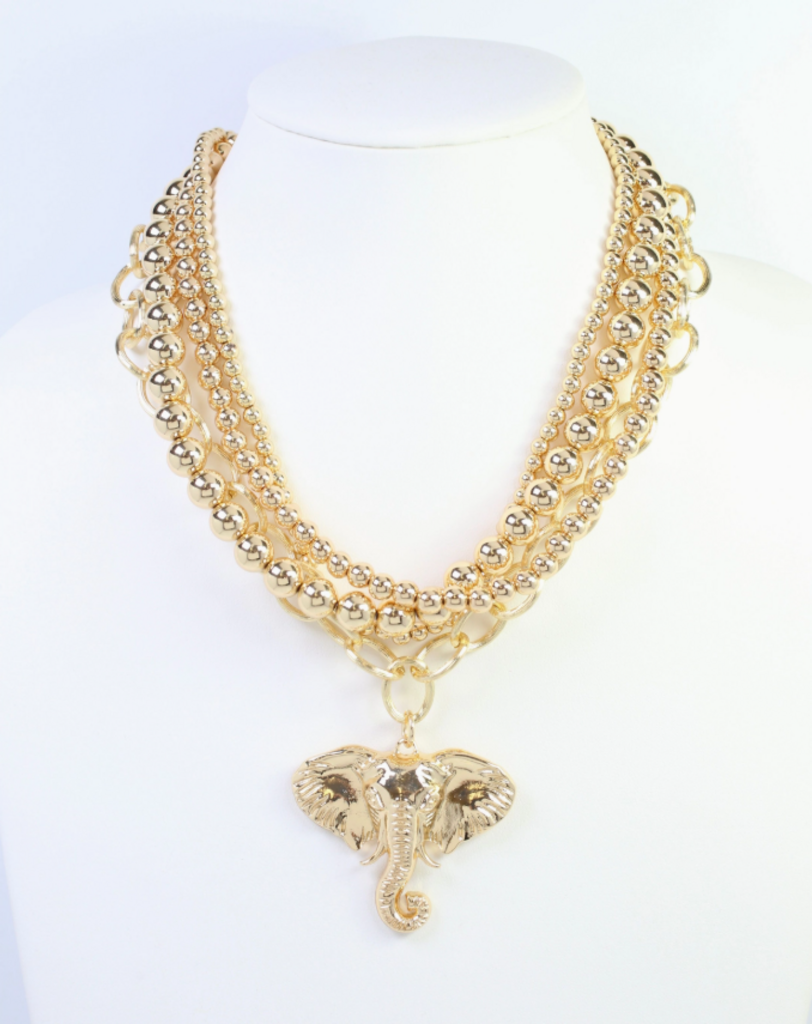 Bree Beaded Layered Necklace - Elephant