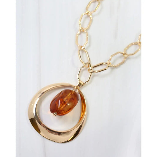 Amberly Oval Pendant Geo Chain Necklace