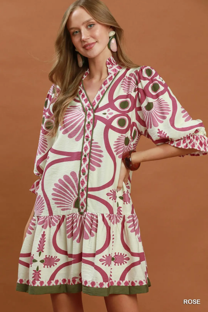 Floral Striped Button Down Shirt Dress- Curvy