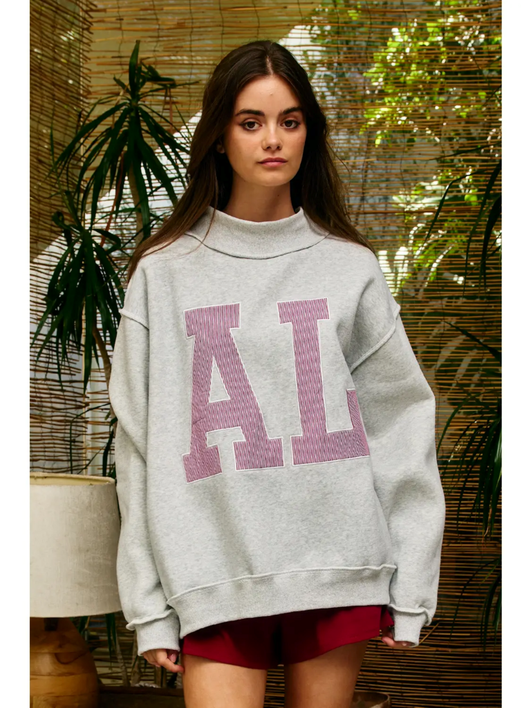 "AL" Mock Neck Embroidered Sweatshirt
