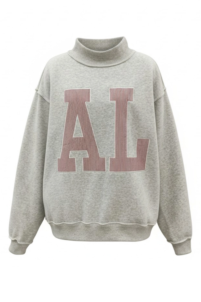 "AL" Mock Neck Embroidered Sweatshirt