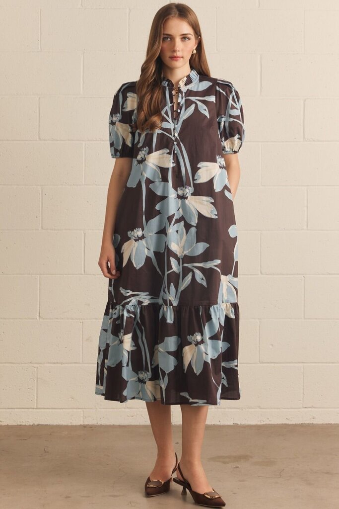 Floral Puff Sleeve Middi