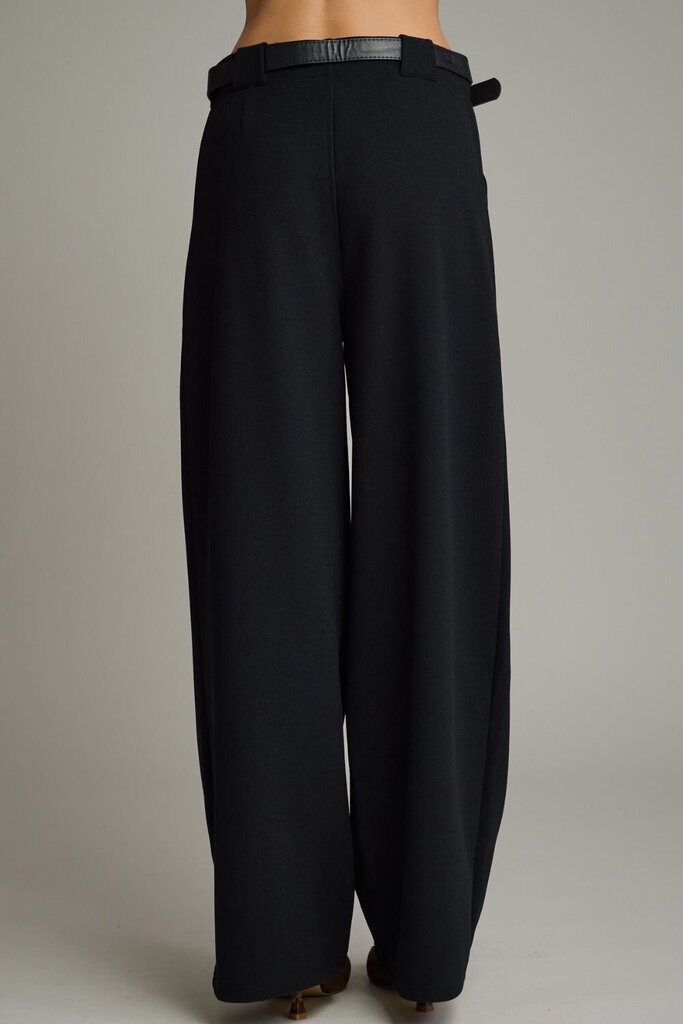 Belted wide leg pants w/pleated front detail