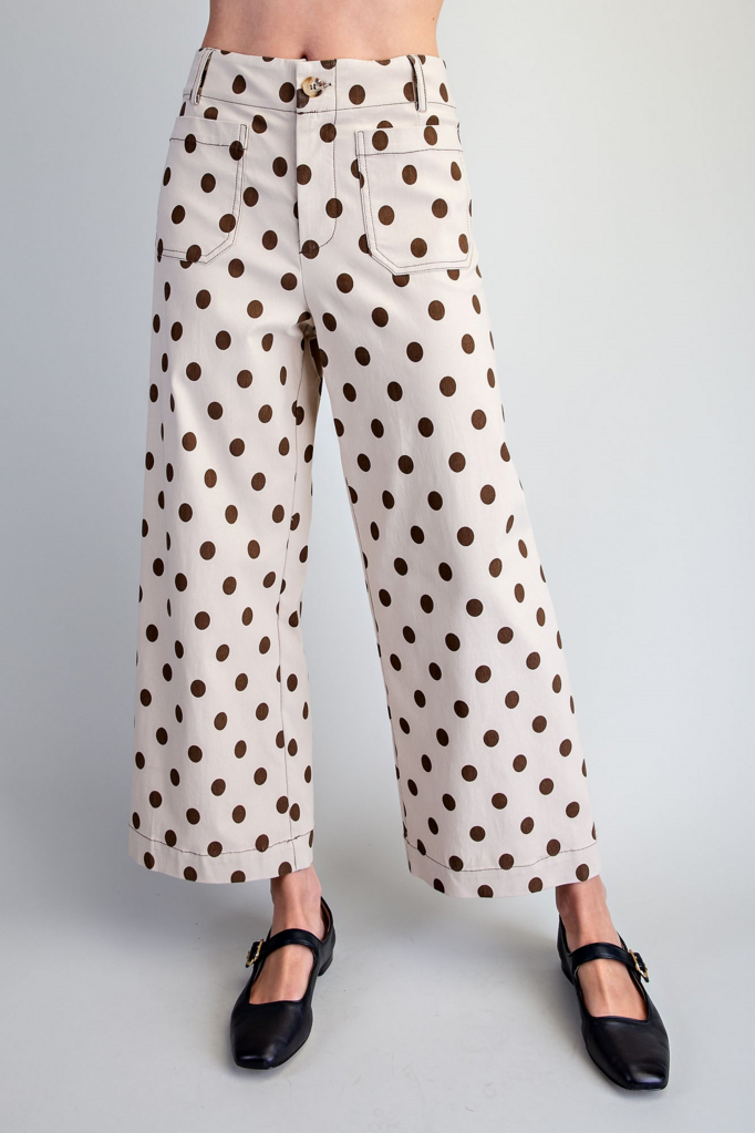 Polka-Dot Topstitched Pants