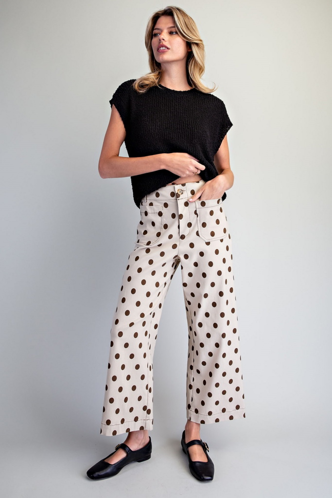Polka-Dot Topstitched Pants