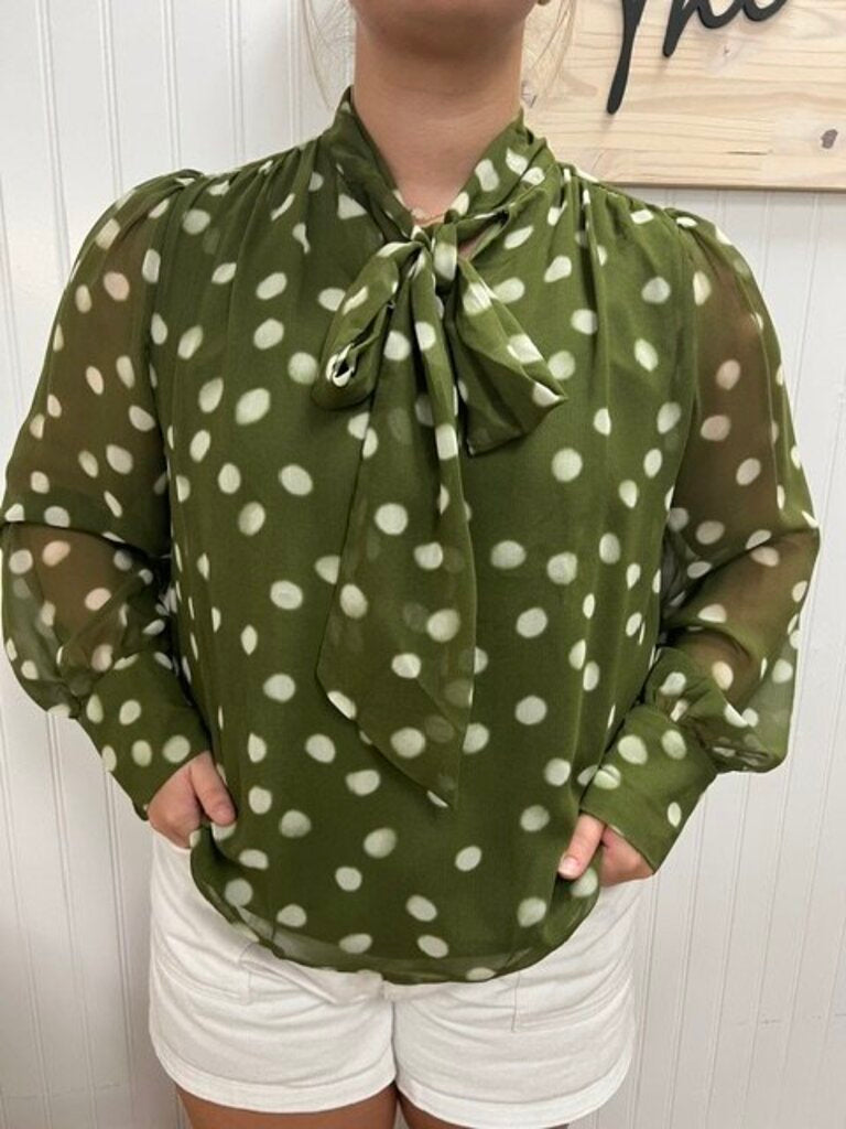 Polka-Dot Tie Neck Blouse