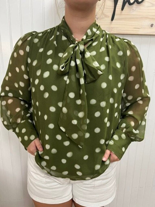Polka-Dot Tie Neck Blouse
