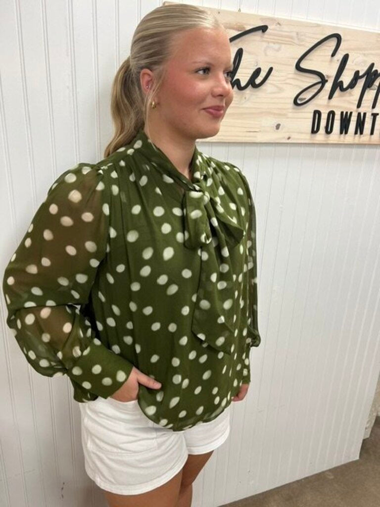 Polka-Dot Tie Neck Blouse