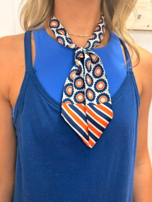 Lucy Floral Skinny Scarf - NAVY ORANGE
