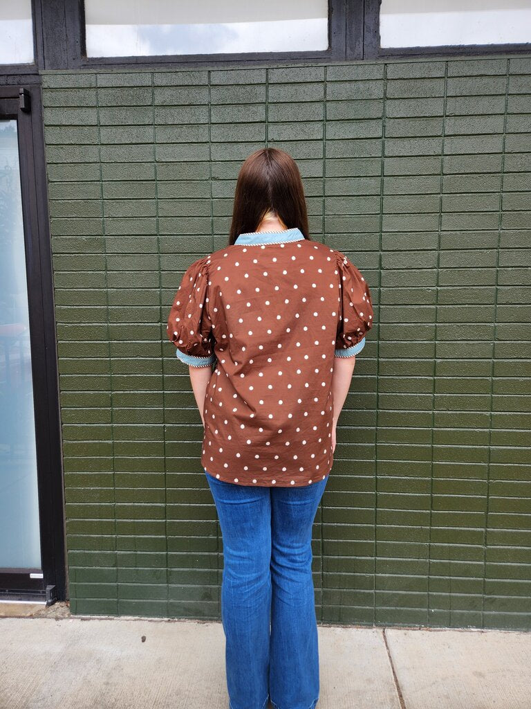 Blue Trim Polka Dot Blouse