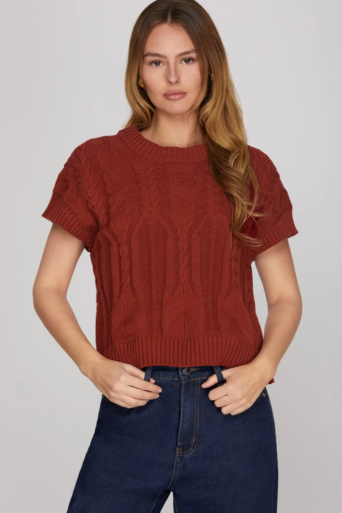Drop Shoulder Cable Knit Sweater