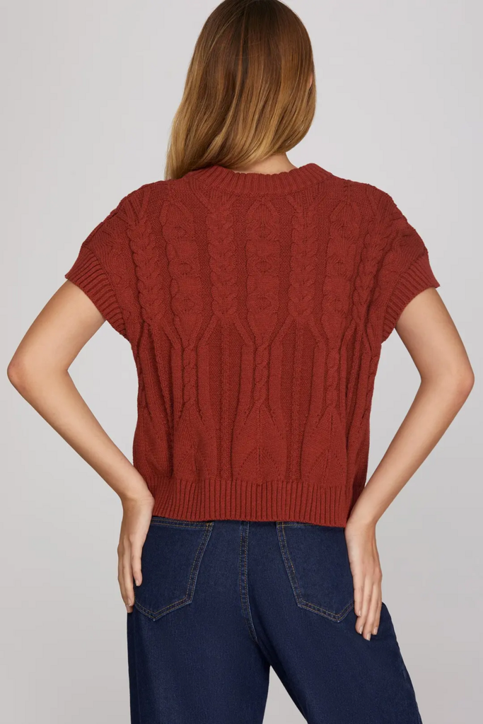 Drop Shoulder Cable Knit Sweater