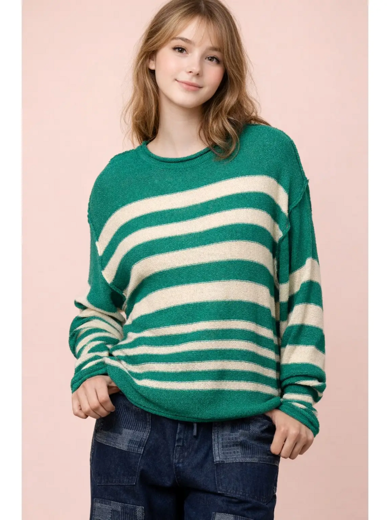 Striped Oversize Knit Sweater Top