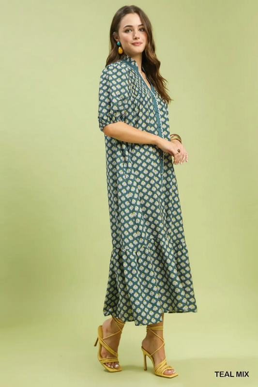 Floral Print Button Down Midi Dress