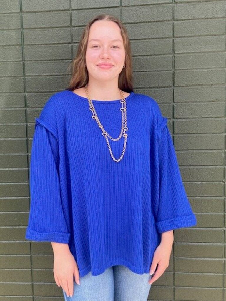 3/4 Folded Sleeve Knit Top