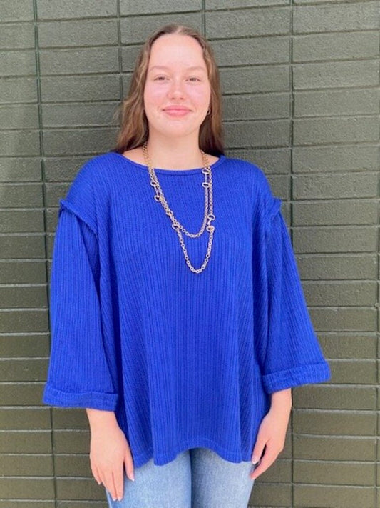 3/4 Folded Sleeve Knit Top